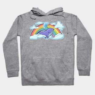 Whale flying in the middle of a rainbow Hoodie